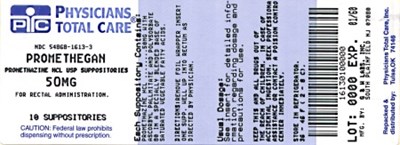 1613.jpg Label for Promethazine Hydrochloride Suppositories, 10 suppositories - 1613