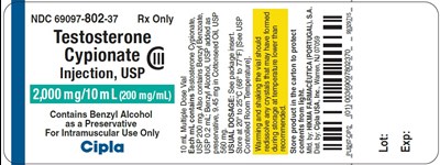 Testosterone Cypionate Injection Usp 2000mg (label)