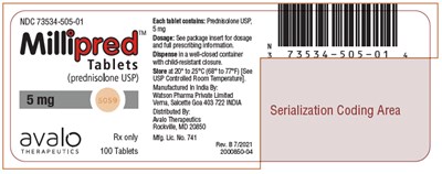 millipred-02.jpg PRINCIPAL DISPLAY PANEL - 5 mg Tablet Bottle Label - millipred 02