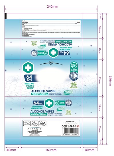 64 Pcs Label (Antibacterial Alcohol 64pcs Wetwipes)