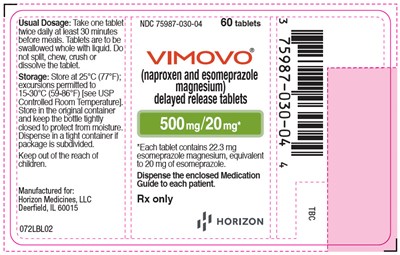 vimovo-05.jpg PRINCIPAL DISPLAY PANEL - 500 mg Tablet Bottle Label - vimovo 05