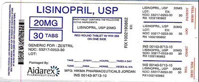 Label Description - lisinopril usp 20mg 2
