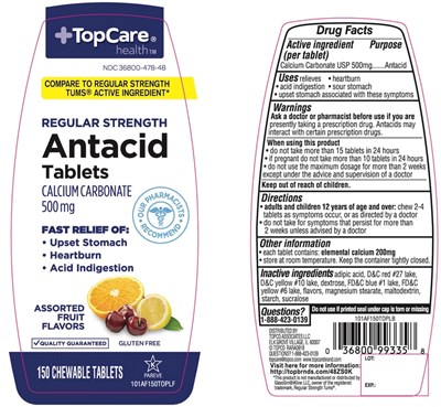 Topcare Regular Strength Antacid Calcium Carbonate Assorted Fruit Flavors (103af72pvlflb)