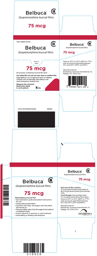 belbuca-10.jpg Principal Display Panel - 75 mcg Film Pouch Box - belbuca 10