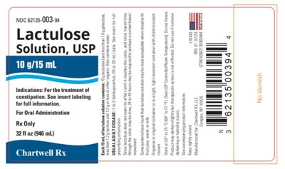 Principal Display Panelndc 62135-003-94lactulosesolution, Usp10 G/15 mLindications: For The Treatment Ofconstipation. See Insert Labelingfor Full Information.for Oral Administrationrx Only32 Fl Oz (946 mL)chartwell Rx (Lactulose Solution 04)