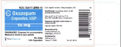 oxazepam-capsules-usp-02.jpg NDC 15 mg 52817-291-10 CIV Oxazepam Capsules, USP 15mg PHARMACIST: Dispense the accompanying Medication Guide to each patientRx only100 CapsulesTruPharma - oxazepam capsules usp 02