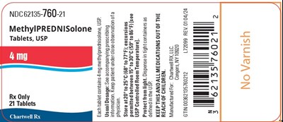 image description - methyl prednisolone tabs 4mg 21s bottle label