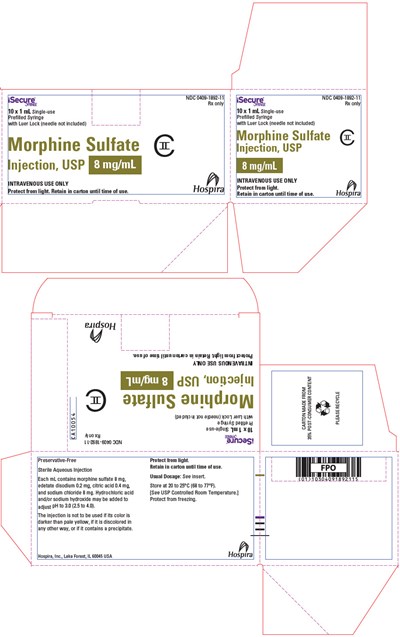 PRINCIPAL DISPLAY PANEL - 8 mg/mL Syringe Carton - morphine 20