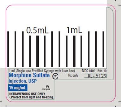 PRINCIPAL DISPLAY PANEL - 15 mg/mL Syringe Label - RL-5129 - morphine 25