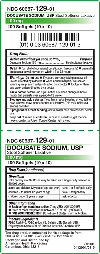 Ndc 60687 129 Docusate Sodium Capsule Liquid Filled Oral Label