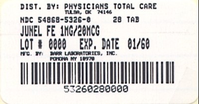 Junel  Fe 1/20 (norethindrone Acetate And Ethinyl Estradiol Tablets, Usp And Ferrous Fumarate Tablets*) Foil Pouch (5326)