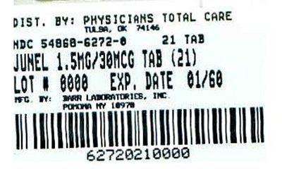 Junel 1.5/30 (norethindrone Acetate And Ethinyl Estradiol Tablets, Usp) Foil Pouch (6272)