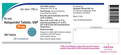 haloperidol-fig6.jpg PACKAGE LABEL.PRINCIPAL DISPLAY PANEL - 20 mg (100 Tablets Bottle) - haloperidol fig6