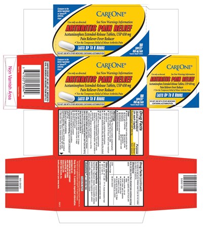 This is the 100 count bottle carton label for Careone Acetaminophen extended-release tablets, USP 650 mg. - APAPArthritis