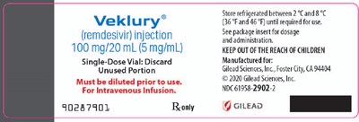 veklury-02.jpg PRINCIPAL DISPLAY PANEL - 100 mg/20 mL Vial Label - veklury 02