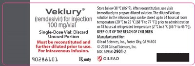 veklury-04.jpg PRINCIPAL DISPLAY PANEL - 100 mg Vial Label - veklury 04