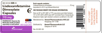 70 mg 90 ct Label - lisdexamfetamine dimesylate capsules 15