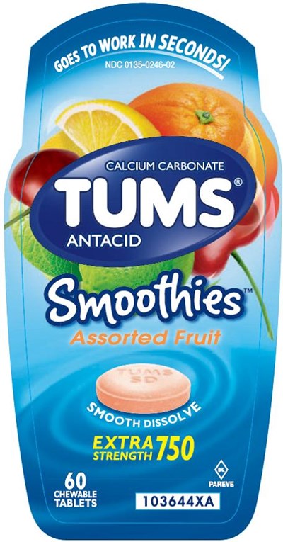 Tums Smoothies Assorted Fruit 60 count front label - image 01