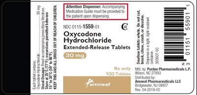 30 mg Bottle Label - oxycodone hydrochloride extended release tablets 6