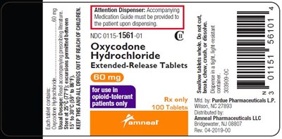 60 mg Bottle Label - oxycodone hydrochloride extended release tablets 8