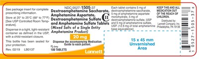 20 mg Container Label 100 ct. - amphetamine container label 20mg 100ct