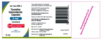 tizanidine-07.jpg PRINCIPAL DISPLAY PANEL - 6 mg Capsule Bottle Label - tizanidine 07