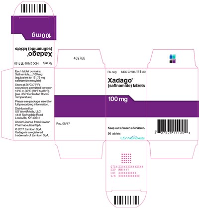 xadago-07.jpg PRINCIPAL DISPLAY PANEL - 100 mg Tablet Bottle Carton - xadago 07