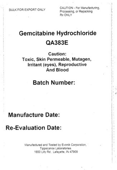 Shipping Label On Outer Drum (Gemcitabine Sept2017 Small)