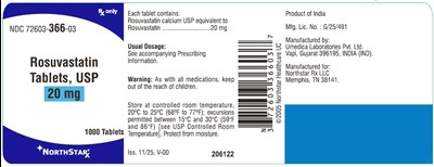 Image Description (Rosuvastatin Tablets 20mg 1000s Bottle Label)