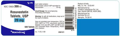 Image Description (Rosuvastatin Tablets 20mg 500s Bottle Label)