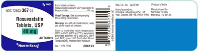 Image Description (Rosuvastatin Tablets 40mg 30s Bottle Label)