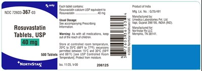 Image Description (Rosuvastatin Tablets 40mg 500s Bottle Label)