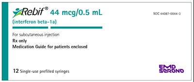 rebif-11.jpg PRINCIPAL DISPLAY PANEL - 12 Single Use Prefilled Syringe Carton-44 mcg/0.5 mL - rebif 11
