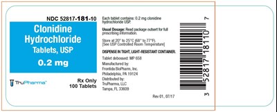 clonidine-hydrochloride-04.jpg PRINCIPAL DISPLAY PANELNDC 52817-181-10ClonidineHydrochlorideTablets, USP0.2 mgRx Only100 Tablets - clonidine hydrochloride 04