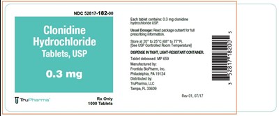 clonidine-hydrochloride-07.jpg PRINCIPAL DISPLAY PANELNDC 52817-182-00ClonidineHydrochlorideTablets, USP0.3 mgRx Only1000 Tablets - clonidine hydrochloride 07