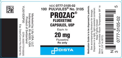 Package Label- Prozac 20 mg, Bottle Of 100 (Prozac 20mg Container 100 001 00)