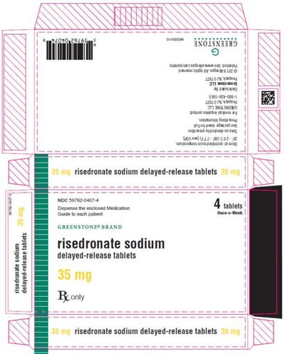 risedronate-sodium-03.jpg PRINCIPAL DISPLAY PANELNDC 59762-0407-4risedronate sodiumdelayed-release tablets35 mg4 tabletsOnce-a-WeekRx Only - risedronate sodium 03
