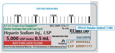 heparin-05.jpg PRINCIPAL DISPLAY PANEL - 0.5 mL Cartridge Label - heparin 05