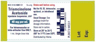Triamcinolone 40 mg 1 mL Container Label (Triamcinolone Acetonide Injectable Suspension Usp  2)