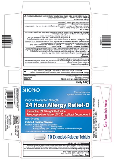 This Is The 10 Count Blister Carton Label For Shopko Loratadine D Extended-release Tablets. (Lorad)