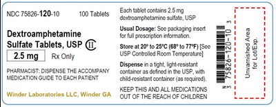 dextroamphetamine-100ct_rls.120.10_rev_06_21.jpg PRINCIPAL DISPLAY PANEL - 2.5 mg Tablet Bottle Label - dextroamphetamine 100ct rls.120.10 rev 06 21