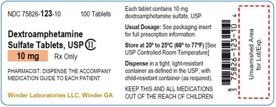 dextroamphetamine-10mg-100ct_rls.123.10_rev_06_21.jpg PRINCIPAL DISPLAY PANEL - 10 mg Tablet Bottle Label - dextroamphetamine 10mg 100ct rls.123.10 rev 06 21