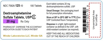 dextroamphetamine-20mg-100ct_rls.125.10_rev_06_21.jpg PRINCIPAL DISPLAY PANEL - 20 mg Tablet Bottle Label - dextroamphetamine 20mg 100ct rls.125.10 rev 06 21