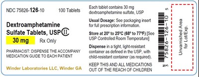 dextroamphetamine-30mg-100ct_rls.126.10_rev_06_21.jpg PRINCIPAL DISPLAY PANEL - 30 mg Tablet Bottle Label - dextroamphetamine 30mg 100ct rls.126.10 rev 06 21