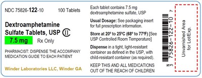 dextroamphetamine-7.5mg-100ct_rls.122.10_rev_06_21.jpg PRINCIPAL DISPLAY PANEL - 7.5 mg Tablet Bottle Label - dextroamphetamine 7.5mg 100ct rls.122.10 rev 06 21