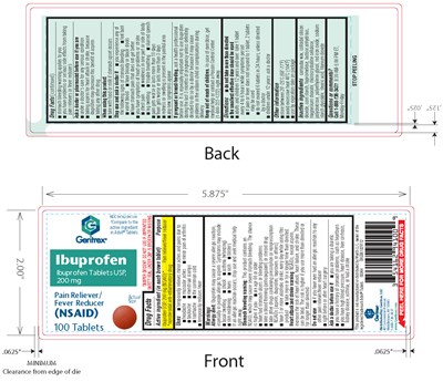 100 Tablets Label (Geritrex Ibuprofen 200mg 5416294100)