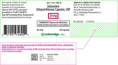 PRINCIPAL DISPLAY PANEL - 20 mg Capsule Bottle Label - duloxetine 11