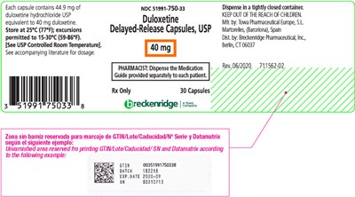 PRINCIPAL DISPLAY PANEL - 40 mg Capsule Bottle Label - duloxetine 14