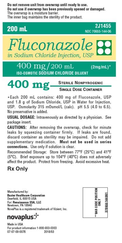 fluconazole-08.jpg PRINCIPAL DISPLAY PANELNDC 70655-144-06200 mLFluconazole in Sodium Chloride Injection, USP400 mg/ 200 mL (2 mg/mL)*ISO-OSMOTIC SODIUM CHLORIDE DILUENT400 mgRx Only - fluconazole 08