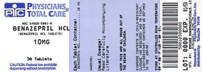 Benazepril HCl Tablets Usp 10 mg Label (5001)